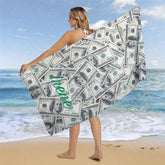 Aperturee - Aperturee Luxurious Dollars Custom Name Beach Towel For Man